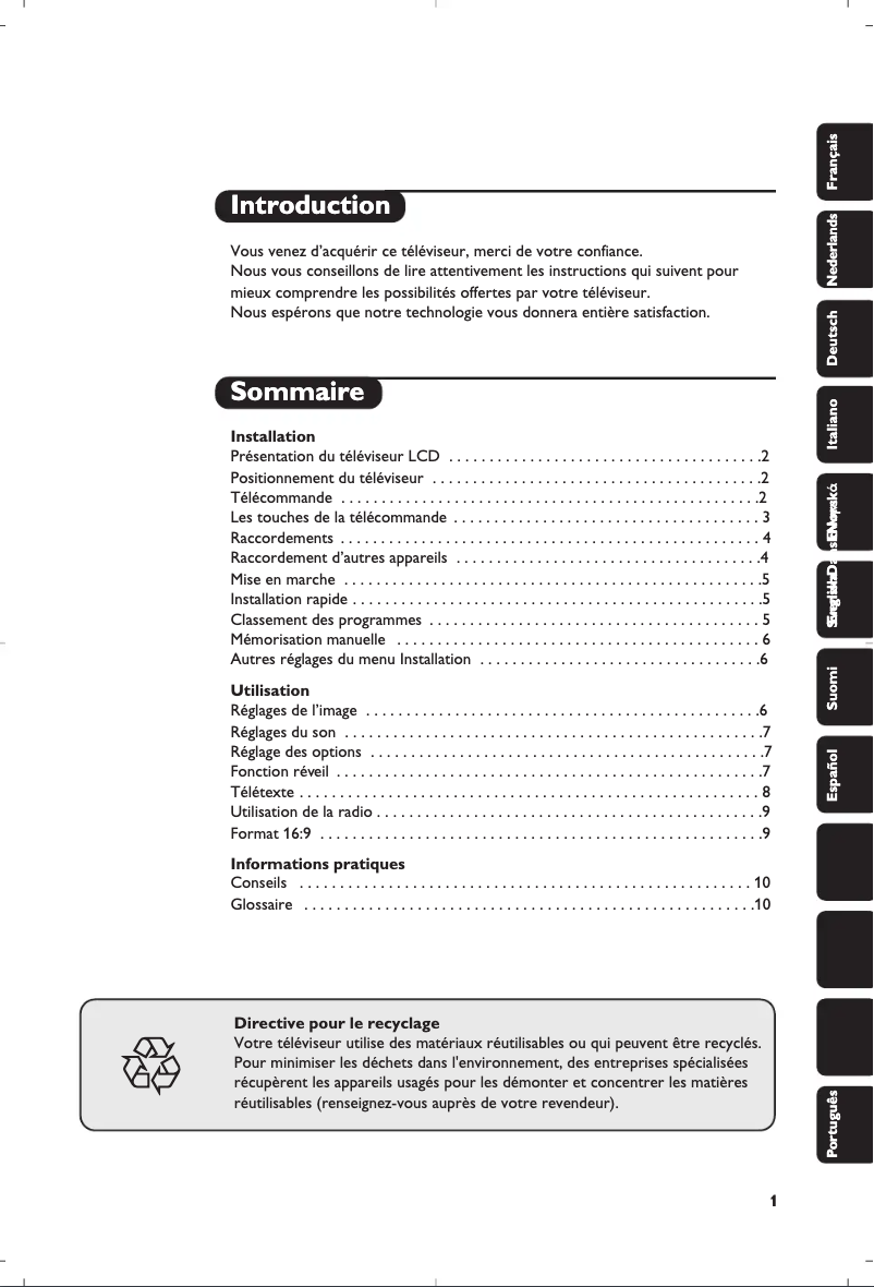 Page 1 de la notice Manuel utilisateur Philips 20PF7846
