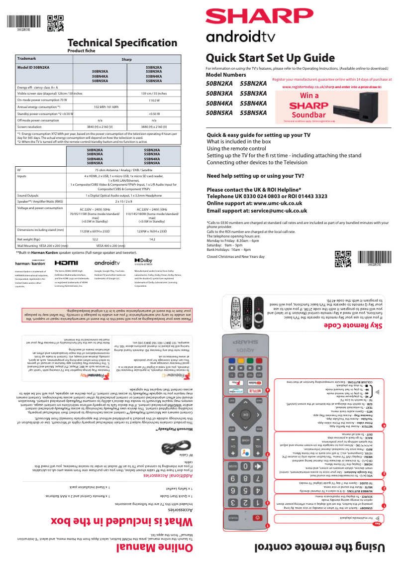 Page 1 de la notice Guide de démarrage rapide Sharp 50BN2KA