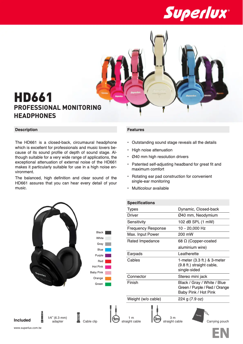 Page n°1 - Manuel utilisateur Superlux HD661