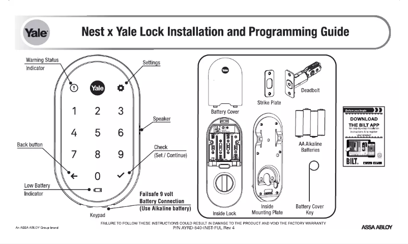 Image de la première page du manuel de l'appareil x Yale Lock