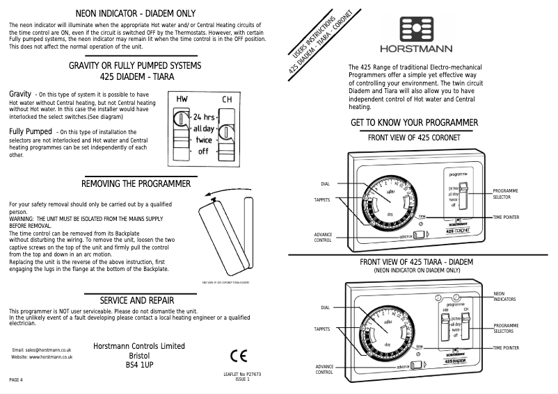Page n°1 - Manuel utilisateur Horstmann 425 Coronet