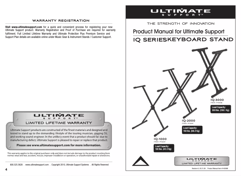 Page 1 de la notice Manuel utilisateur Ultimate Support IQ-2000