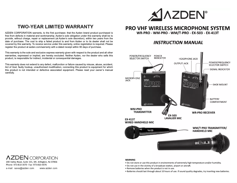 Page n°1 - Manuel utilisateur Azden WMS-PRO+i