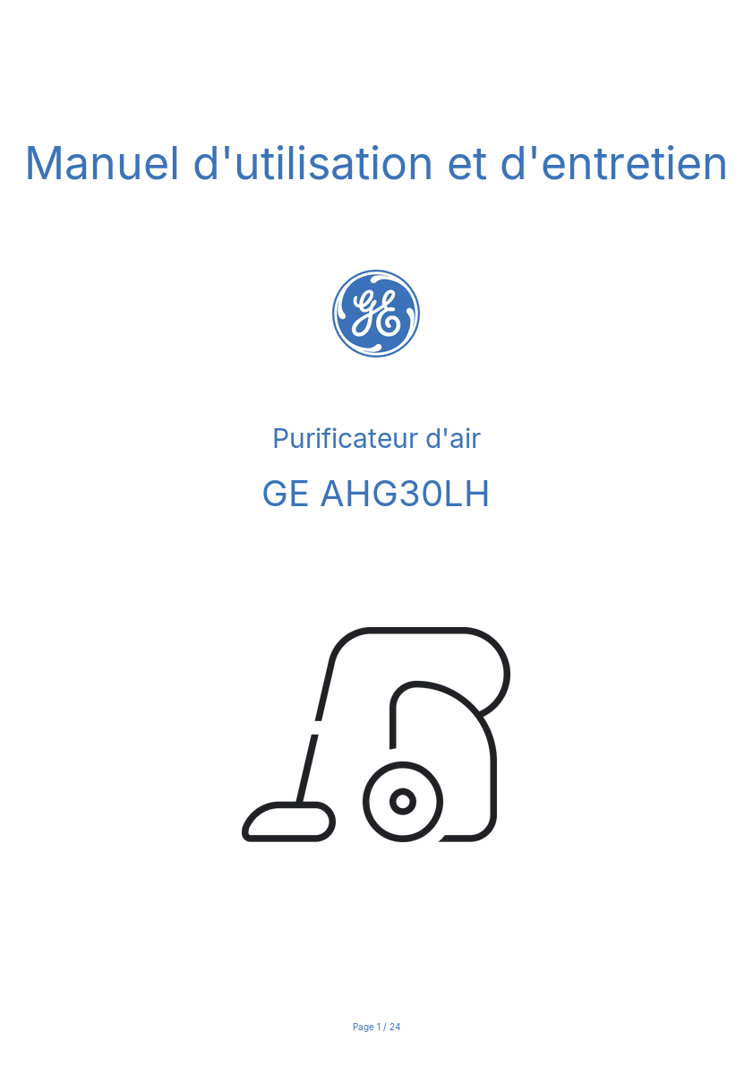 Page n°1 - Manuel d'utilisation et d'entretien GE AHG30LH