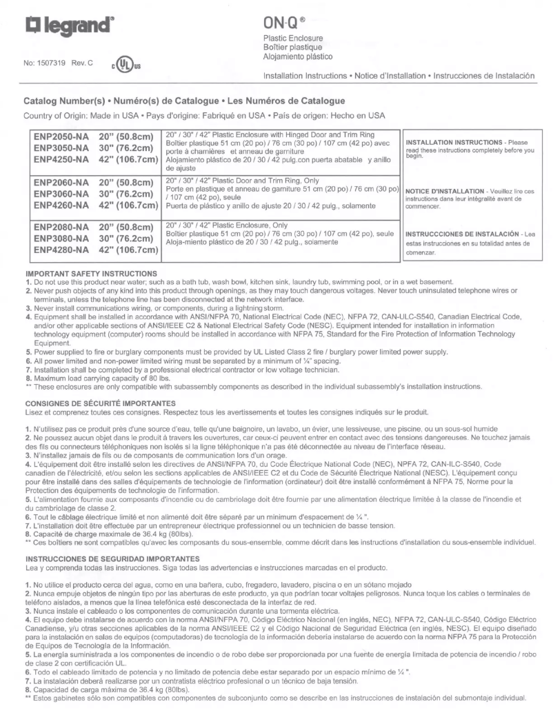 Page n°1 - Manuel utilisateur On-Q ENP3050-NA