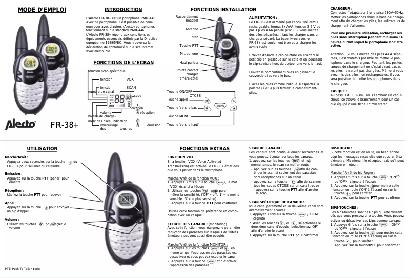 Page 1 de la notice Manuel utilisateur Alecto FR-38 Plus