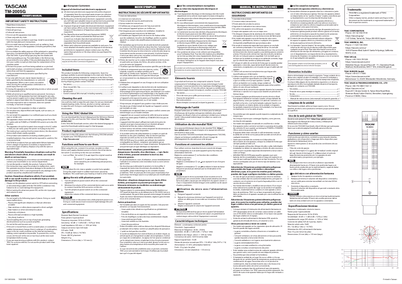 Página 1 del manual Manual de usuario Tascam TM-200SG