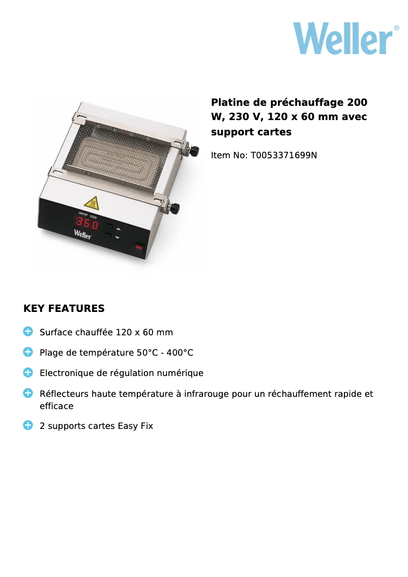 Page n°1 - Fiche technique Weller WHP 200