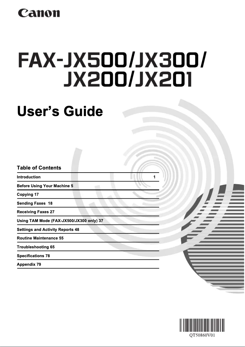 Page 1 de la notice Manuel utilisateur Canon FAX-JX500