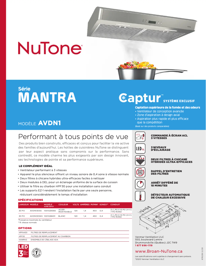 Image de la première page du manuel de l'appareil AVDN130WH