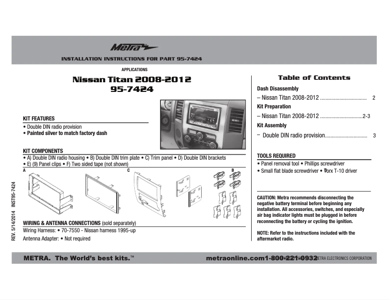 Page 1 de la notice Mode d'emploi Metra 95-7424