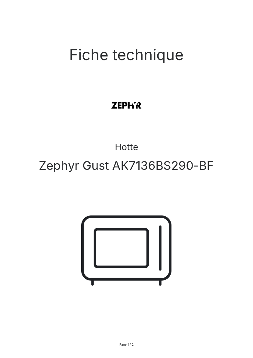 Page n°1 - Fiche technique Zephyr Gust AK7136BS290-BF