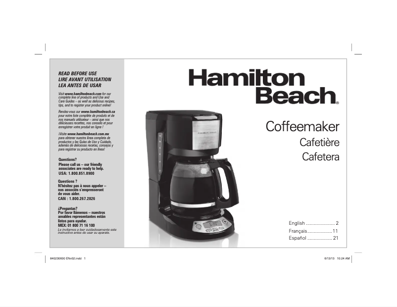 Page 1 de la notice Mode d'emploi Hamilton Beach Programmable Clock 49615