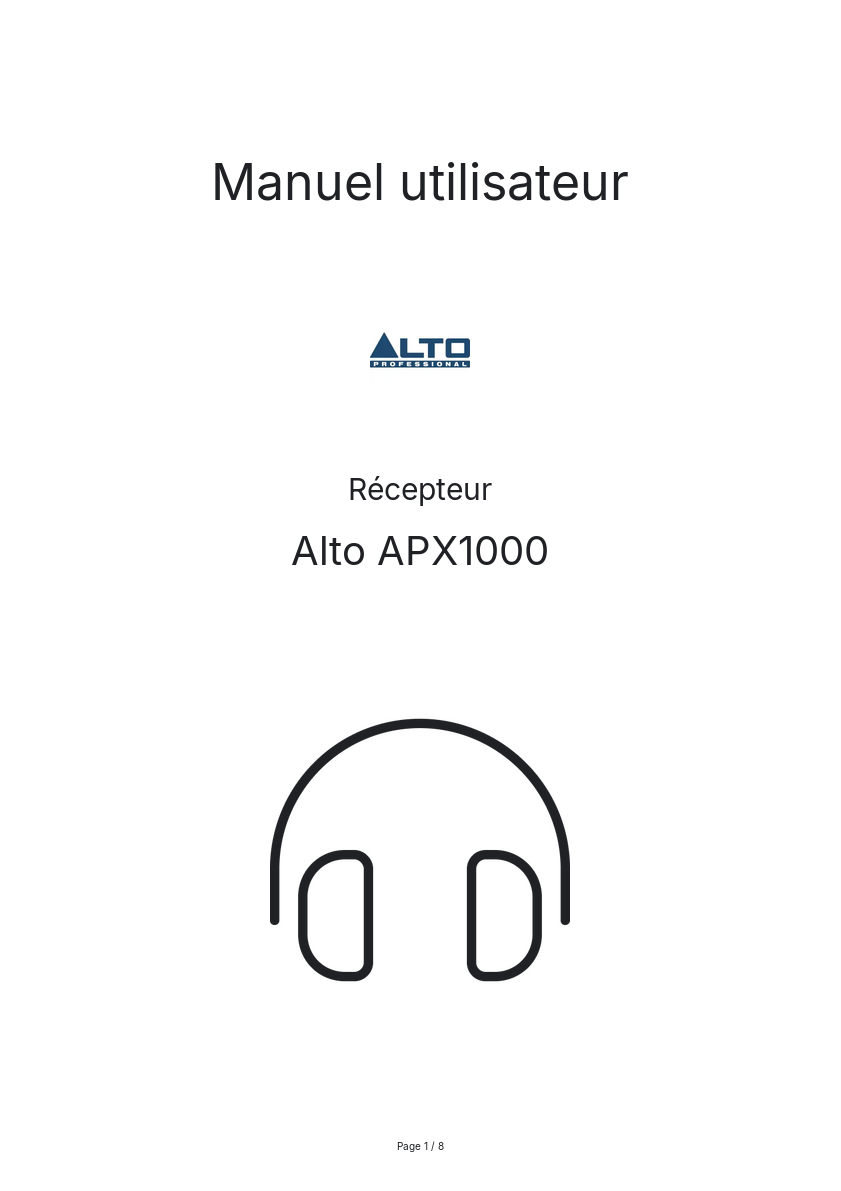 Page n°1 - Manuel utilisateur Alto APX1000