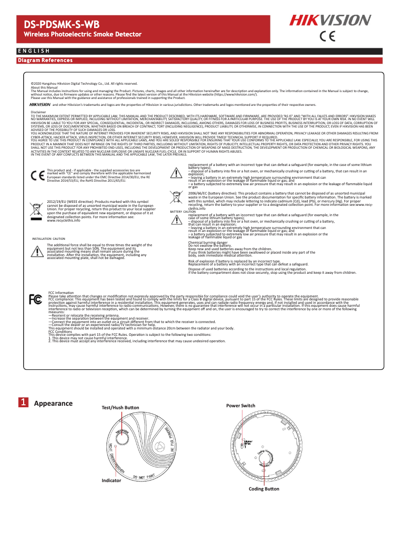 Page 1 de la notice Manuel utilisateur Hikvision DS-PDSMK-S-WB