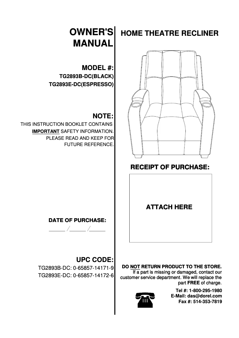 Page n°1 - Manuel utilisateur Dorel TG2893E-DC