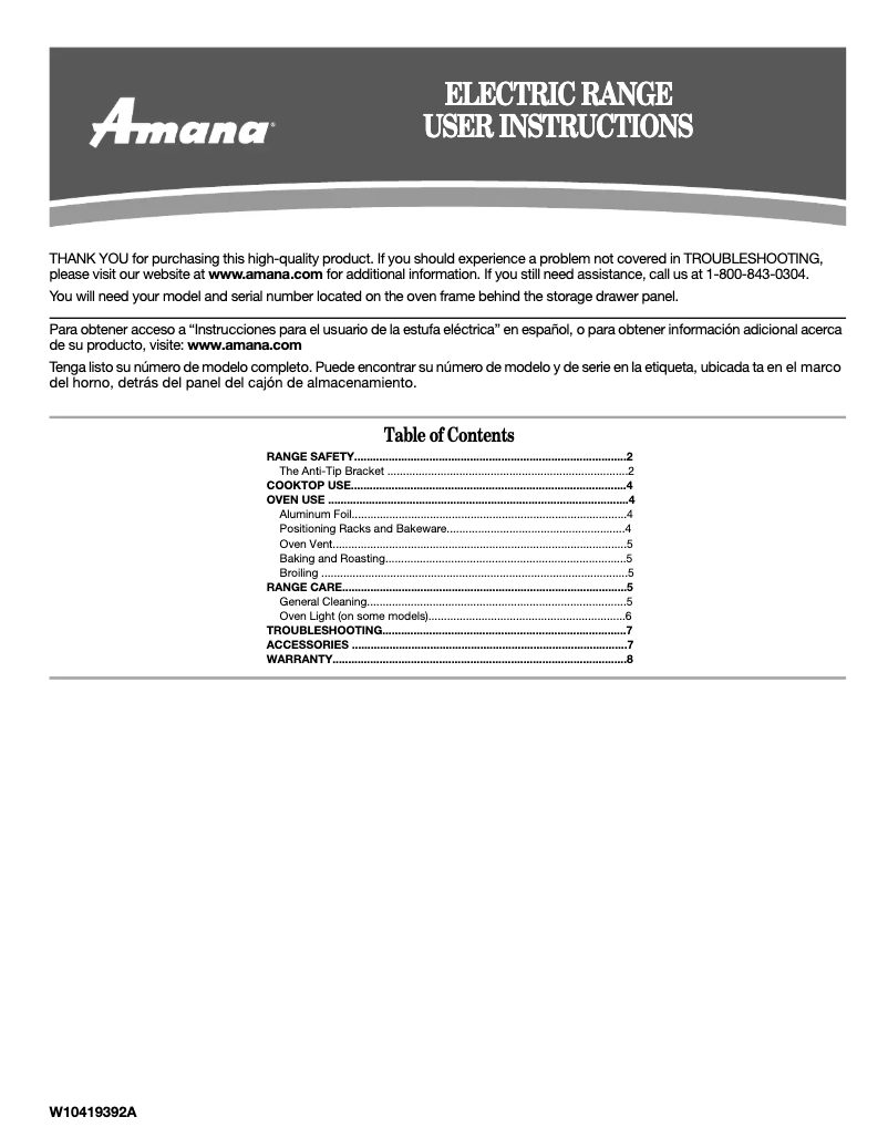 Page 1 de la notice Manuel utilisateur Amana AER3311