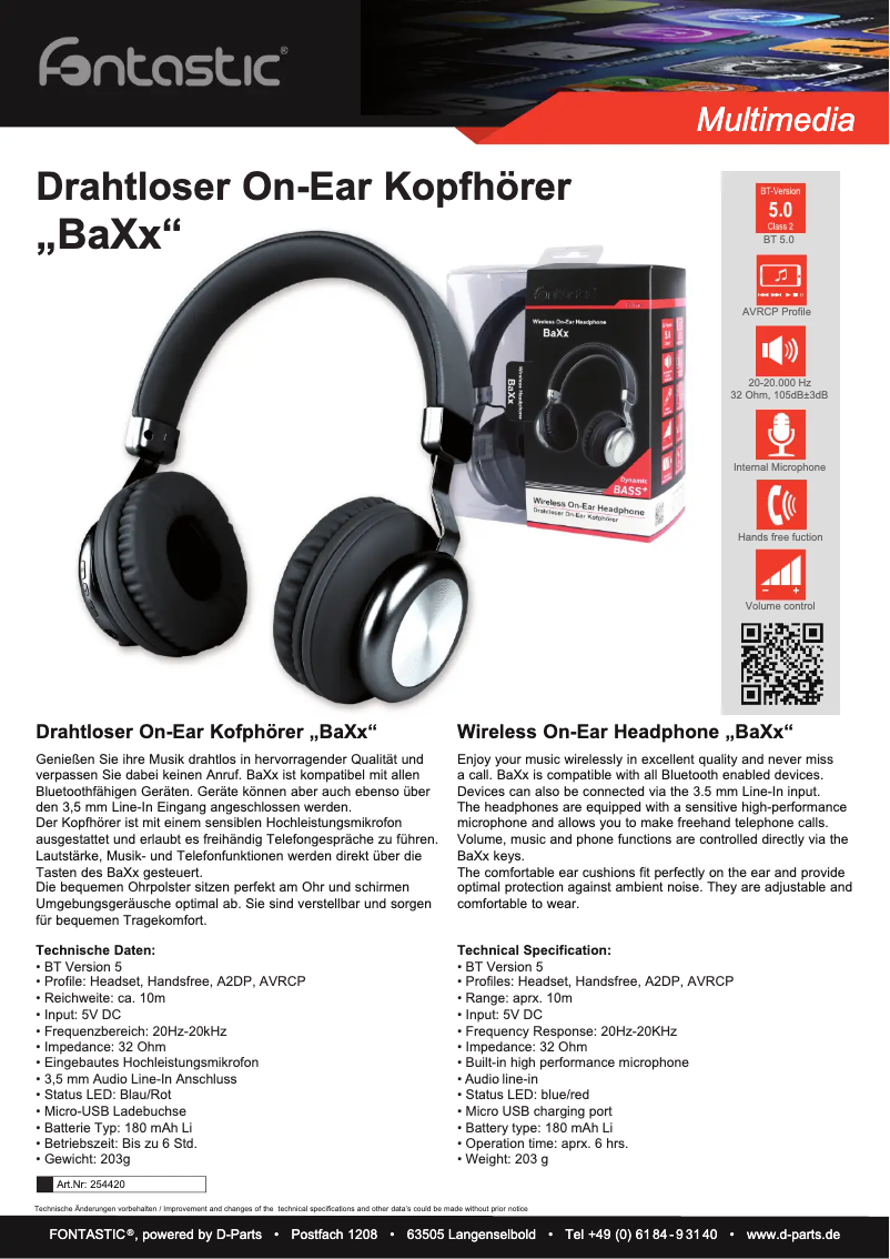 Page n°1 - Fiche technique Monacor BAXX/SW