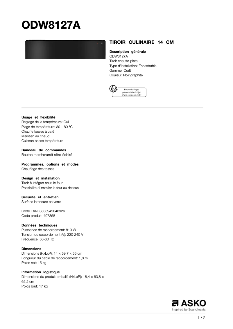 Image de la première page du manuel de l'appareil ODW8127A