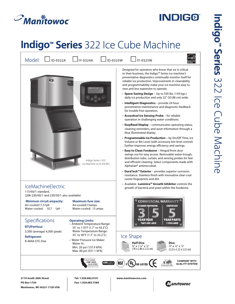 Page n°1 - Fiche technique Manitowoc ID-0322A