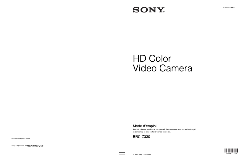 Page 1 de la notice Manuel utilisateur Sony BRC-Z330