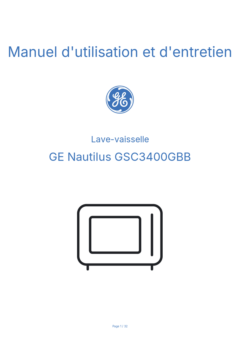 Page n°1 - Manuel d'utilisation et d'entretien GE Nautilus GSC3400GBB