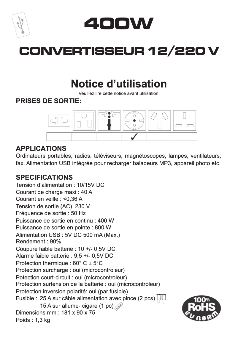 Page 1 de la notice Manuel utilisateur President ACMA416