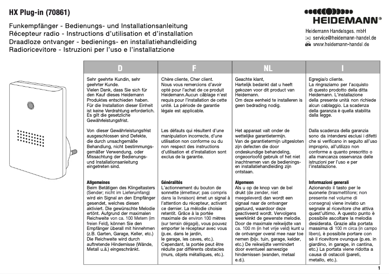 Page 1 de la notice Manuel utilisateur Heidemann 70861