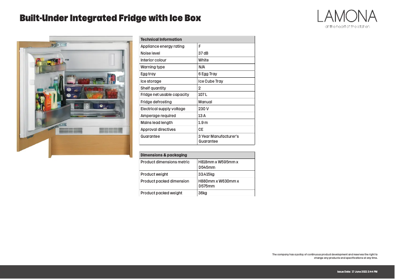 Page n°1 - Fiche technique Lamona LAM6050