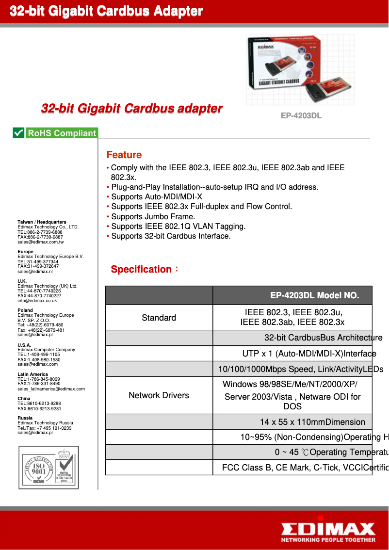 Página 1 del manual Ficha técnica Edimax EP-4203DL