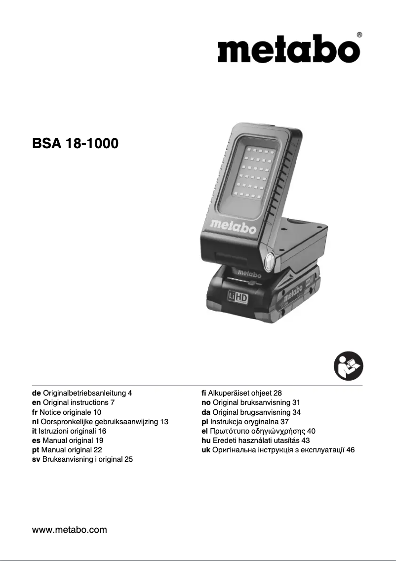 Page n°1 - Manuel utilisateur Metabo BSA 18-1000