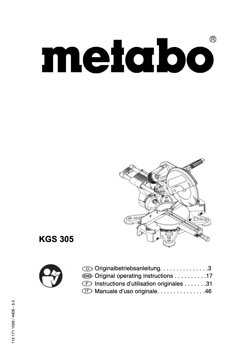 Page n°1 - Manuel utilisateur Metabo KGS 305