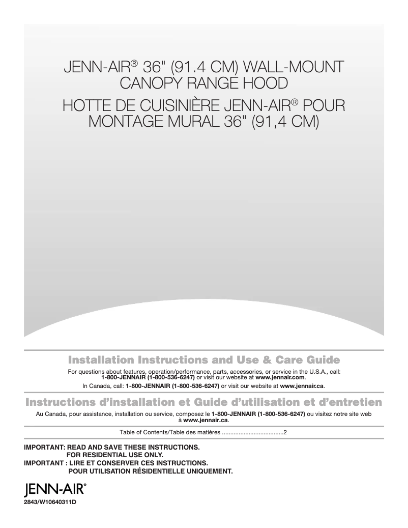 Page n°1 - Instructions / montage JennAir JXW8936DS