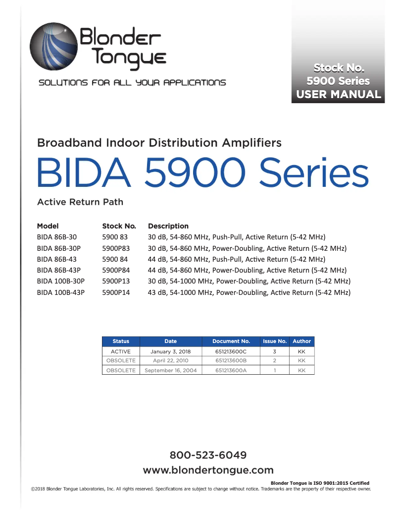 Página 1 del manual Manual de usuario Blonder Tongue BIDA 86B-30P