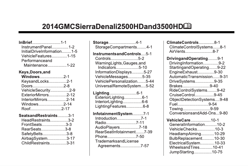 Image de la première page du manuel de l'appareil Sierra 2500HD Denali (2014)