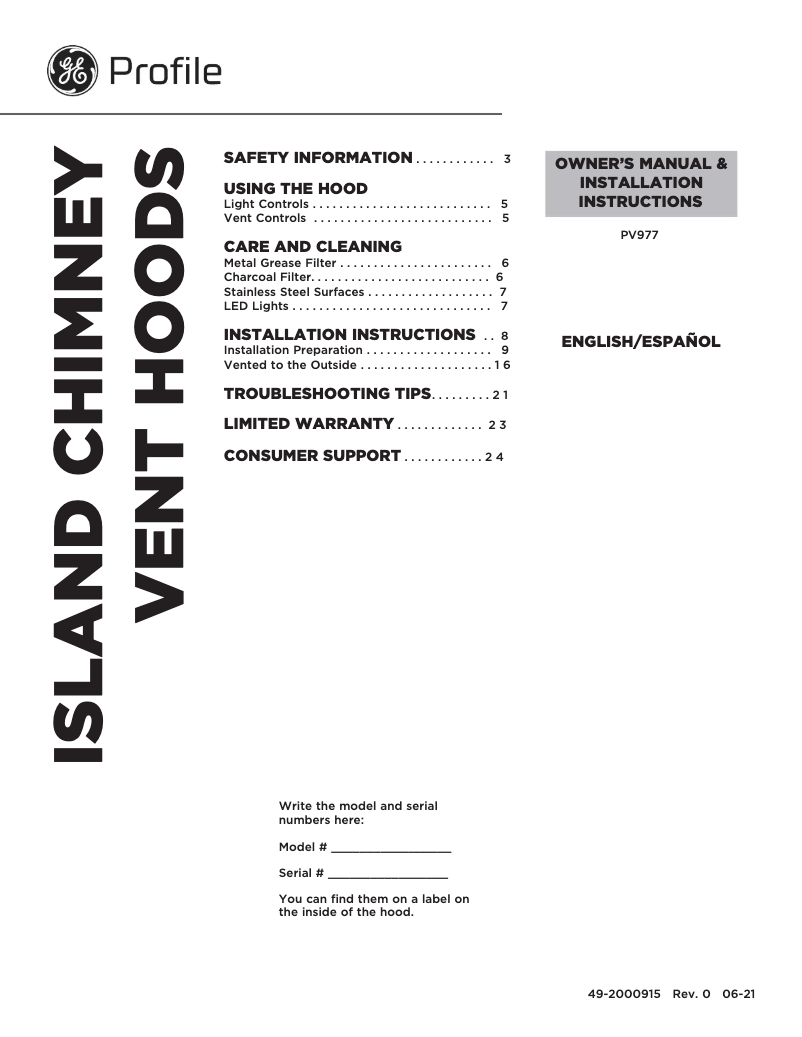 Page n°1 - Guide d'installation GE PV977NSS