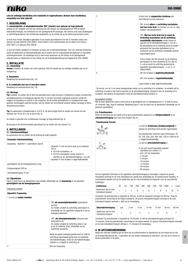 Page 1 de la notice Manuel utilisateur Niko 350-20080