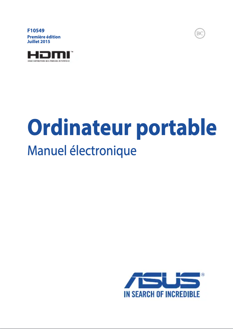 Image de la première page du manuel de l'appareil ROG GL552VX