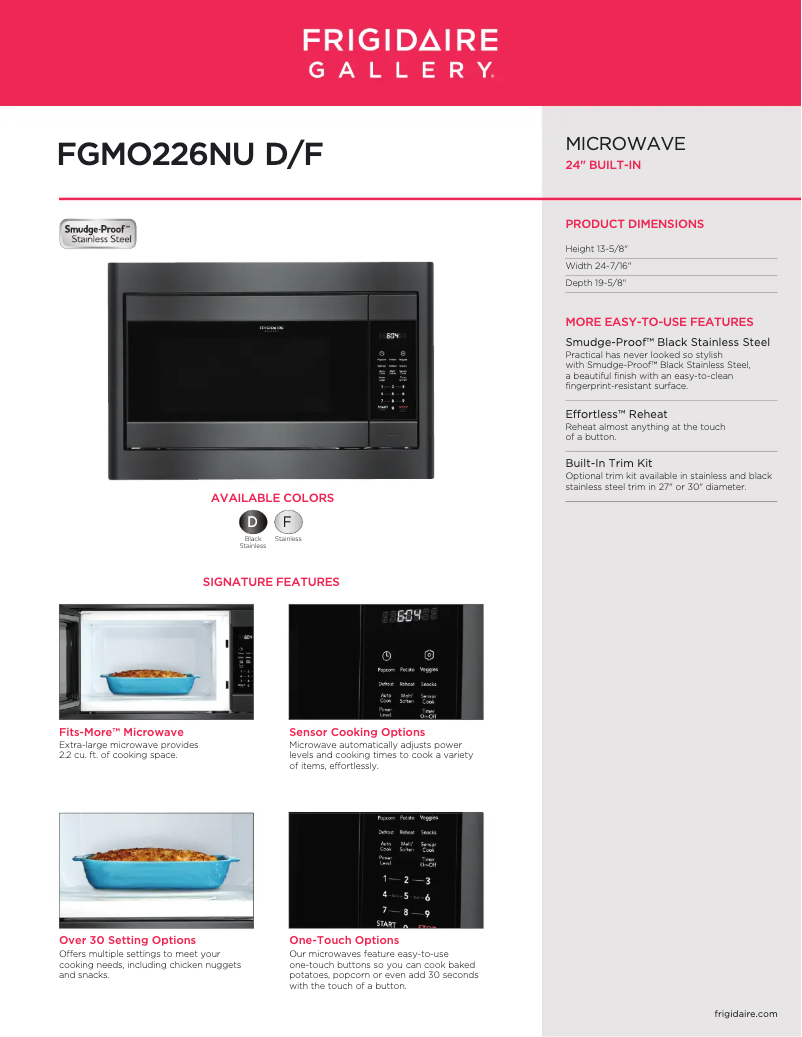 Página 1 del manual Ficha técnica Frigidaire FGMO226NUF