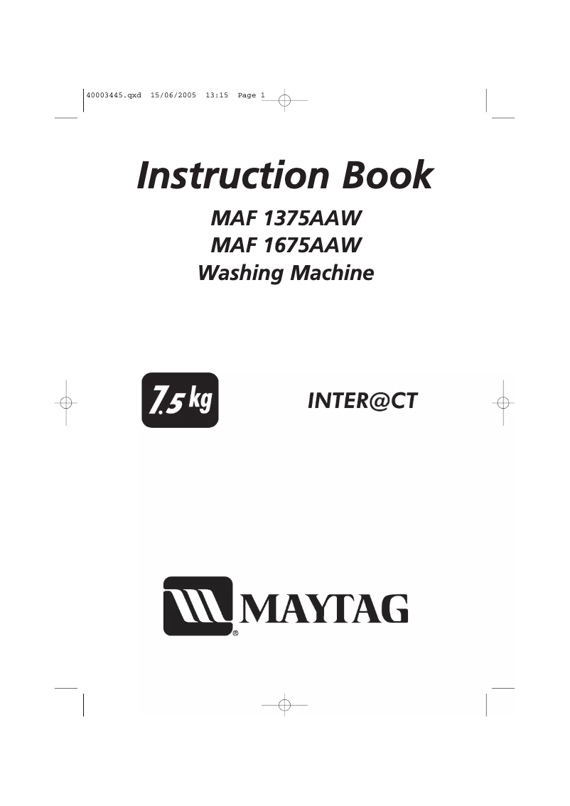 Page n°1 - Manuel utilisateur Maytag MAF1675AAW