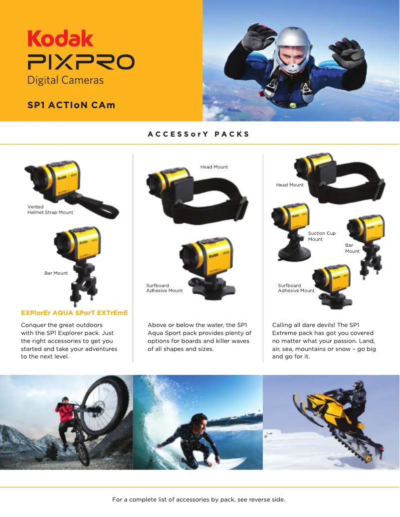 Page 1 de la notice Fiche technique Kodak Pixpro SP1