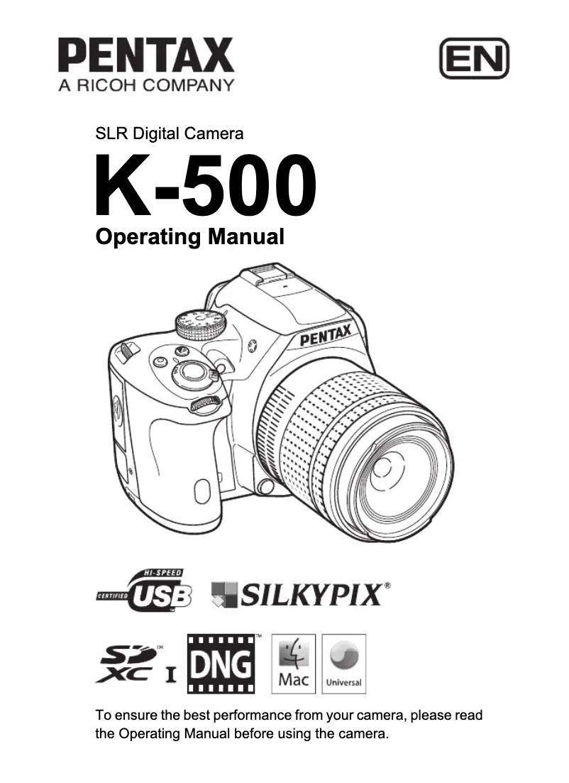 Page 1 de la notice Manuel utilisateur Pentax K-500