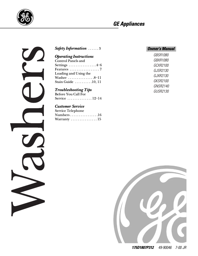 Page 1 de la notice Manuel utilisateur GE GKSR2100