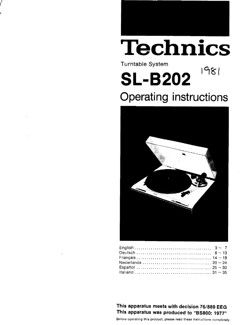 Page n°1 - Manuel utilisateur Technics SL-B202