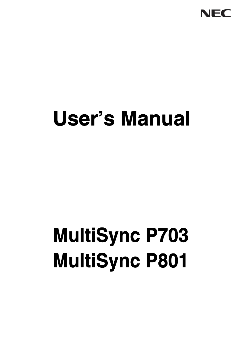 Page 1 de la notice Manuel utilisateur NEC MultiSync P703-AVT