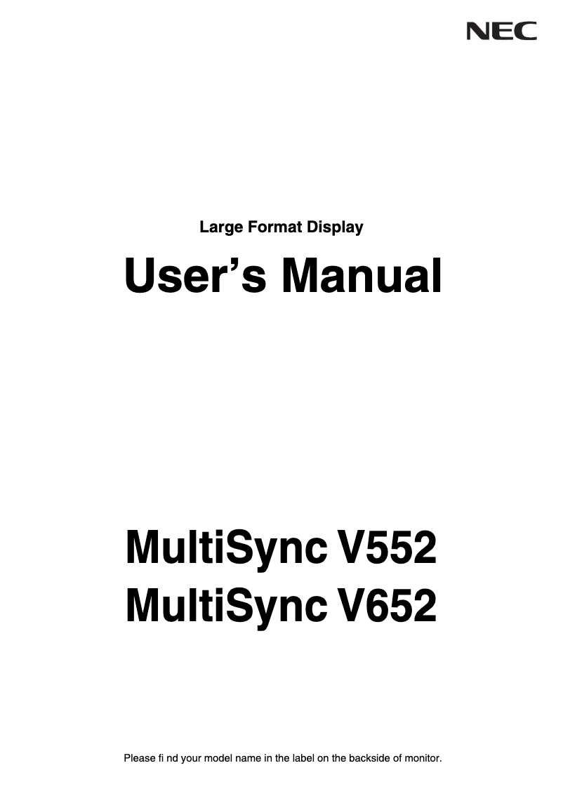 Imagen de la primera página del manual del dispositivo MultiSync V652-DRD