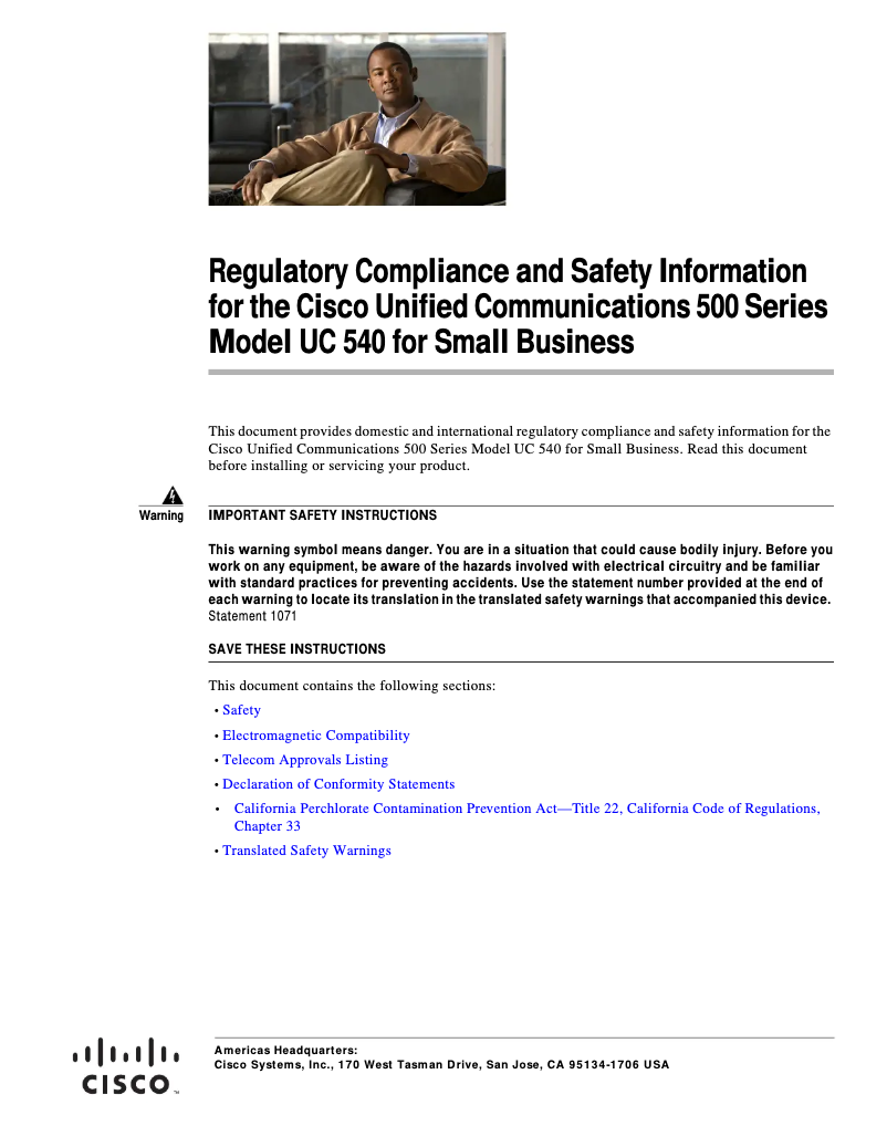 Page 1 de la notice Manuel utilisateur Cisco UC540