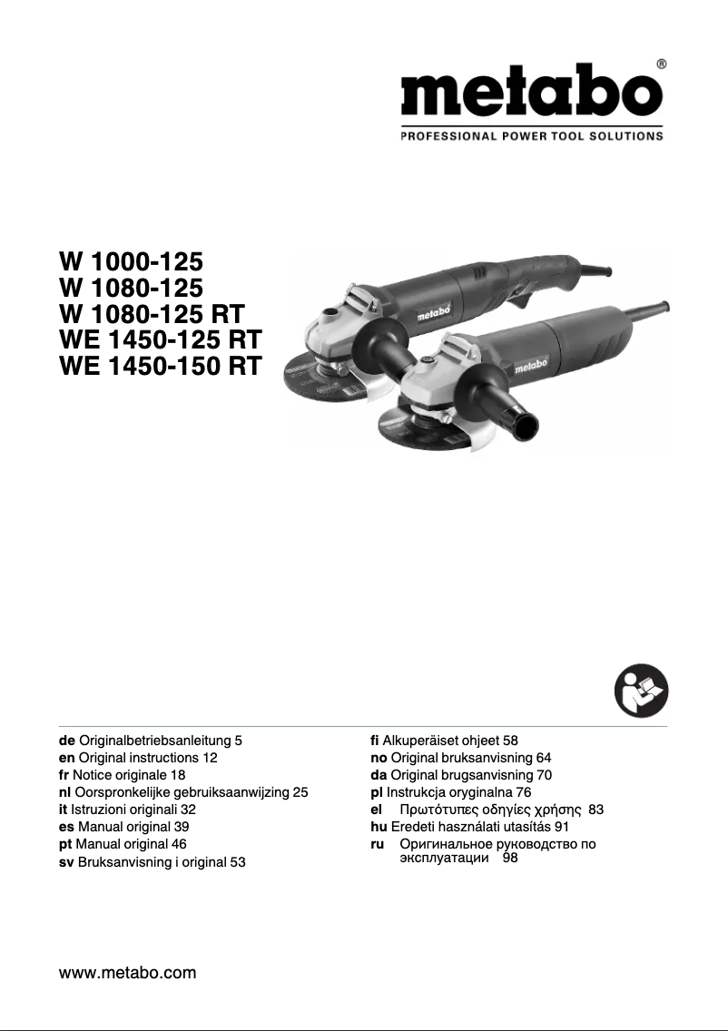 Page 1 de la notice Manuel utilisateur Metabo W 1080-125