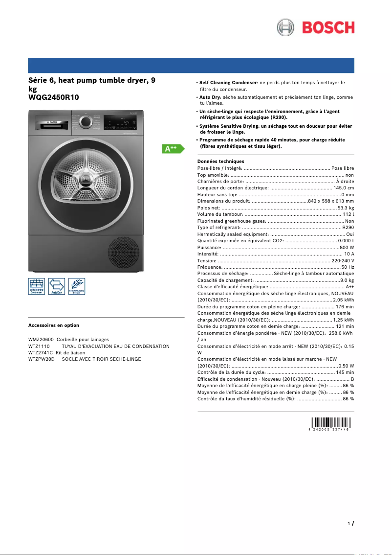Image de la première page du manuel de l'appareil WQG2450R10