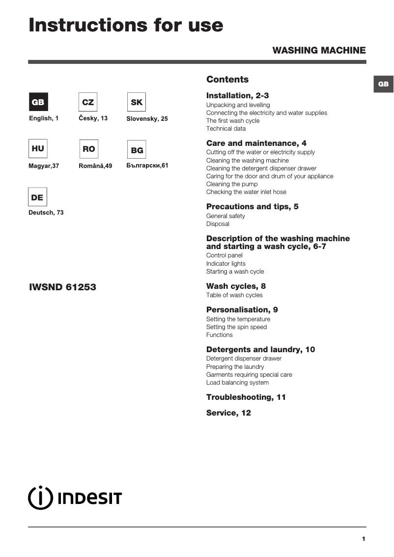 Image de la première page du manuel de l'appareil IWSND 61253CECO EU.L